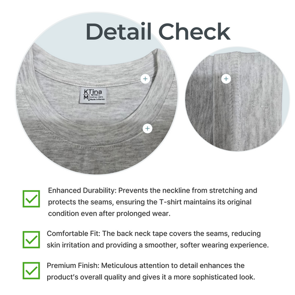 KTina Unisex Basic Cotton 100% Comfort High Quality Gray White Sleeve T-Shirt