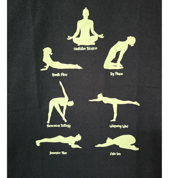 KTina Women's 100% Mercerized Cotton 20s Yoga Peaceful Black Shot Sleeve T-Shirt