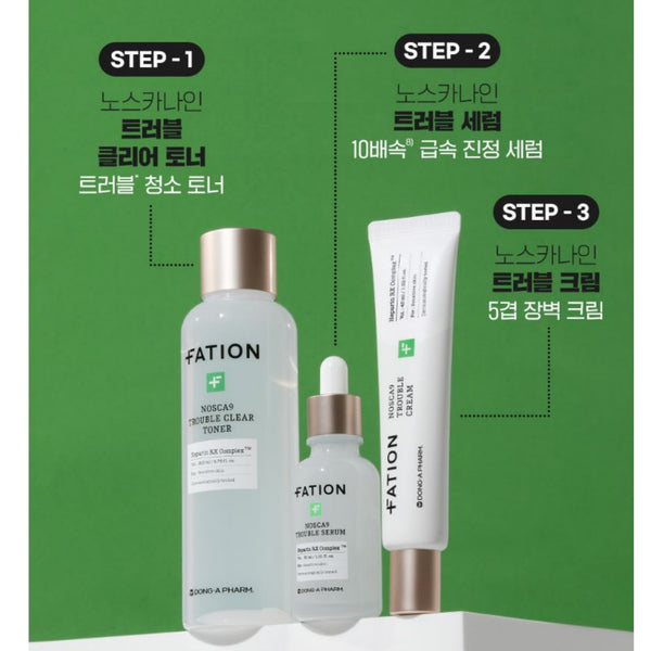 Fation Nosca9 Trouble Liberation 3 Set Clear Toner + Serum + Cream For Sensitive