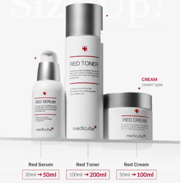 Medicube Red Line 3 Complex Set Toner Serum Cream Size Up